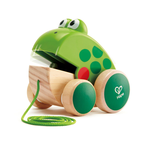 Hape Frog Pull-Along | Kayu katak terbang makan tarik toy toddler, warna-warna cerah
