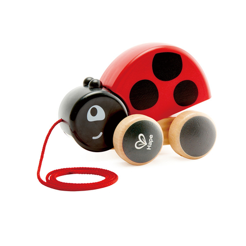 Hape Ladybug Tarik-Along | Mudah tarik mengepakkan mainan kanak-kanak kayu, pelbagai warna